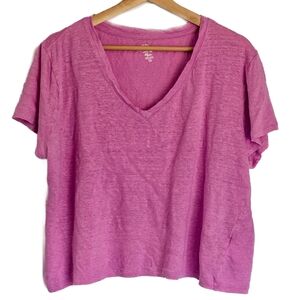 J.Crew Women's V-Neck Relaxed Linen T-shirt Neon Flamingo XL